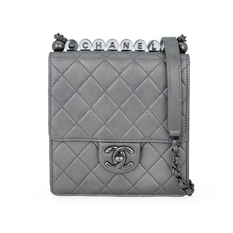Chanel Metallic Grey Quilted Goatskin Chic Pearls Flap Bag - 1