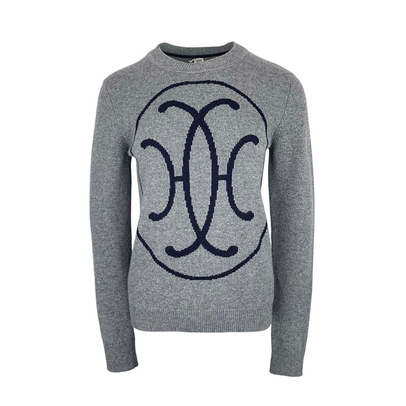 Hermes Grey Black H Lift Motif Cashmere Sweater 38 - 1