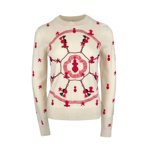 Hermes Blanc Casse Poste Et Cavalerie Embroidered Cashmere Sweater 38 - 1