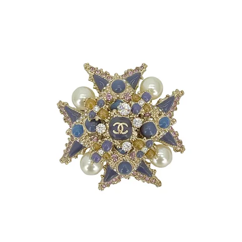 Chanel Multicolor Crystal Pearl CC Brooch - 1