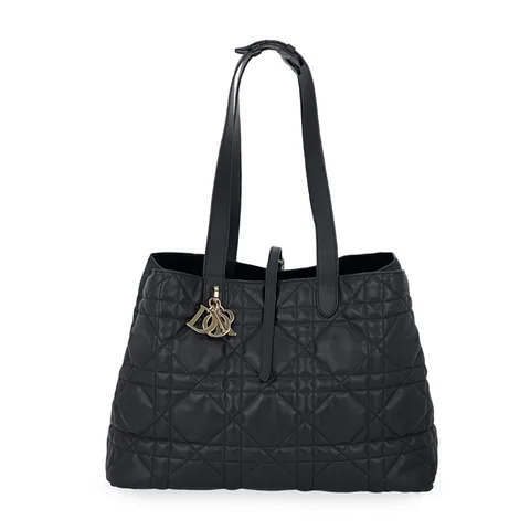 Christian Dior Black Macrocannage Calfskin Light Gold Hardware Large Toujours Bag