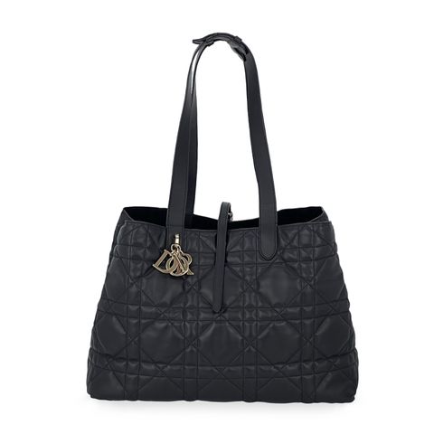 Christian Dior Black Macrocannage Calfskin Light Gold Hardware Large Toujours Bag - 1