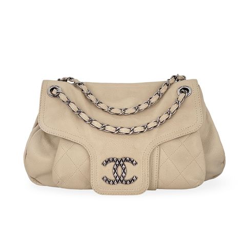 Chanel Beige Caviar Leather Coco Rider Hobo Bag - 1