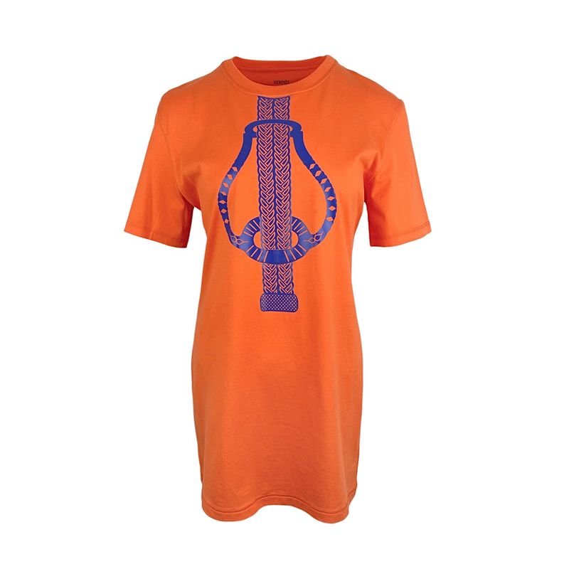 Hermes Orange Blue Fantaisie Detriers Print Cotton Dress 36 - 1