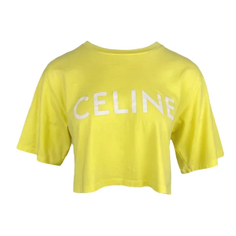 Celine Yellow White Logo Cropped Cotton Tshirt S - 1