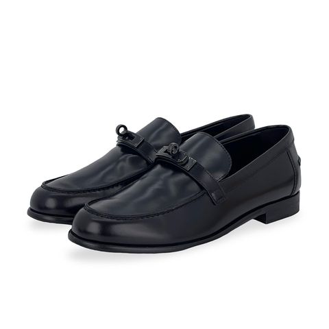Hermes Noir Calfskin PVD Hardware Destin Loafers 38.5 - 1
