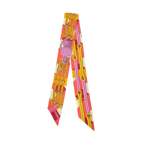Hermes Orange Cord Print Silk Twilly Scarf - 1