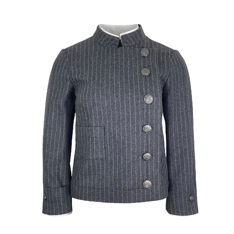 Chanel Grey White Wool Striped 2018 Jacket 34 - 1