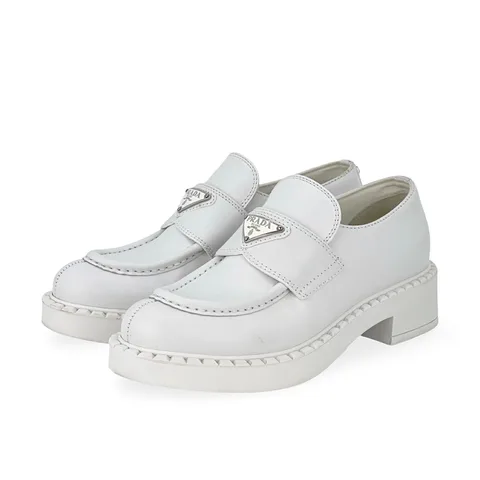 Prada White Brushed Leather Triangle Logo Loafers 36 - 1