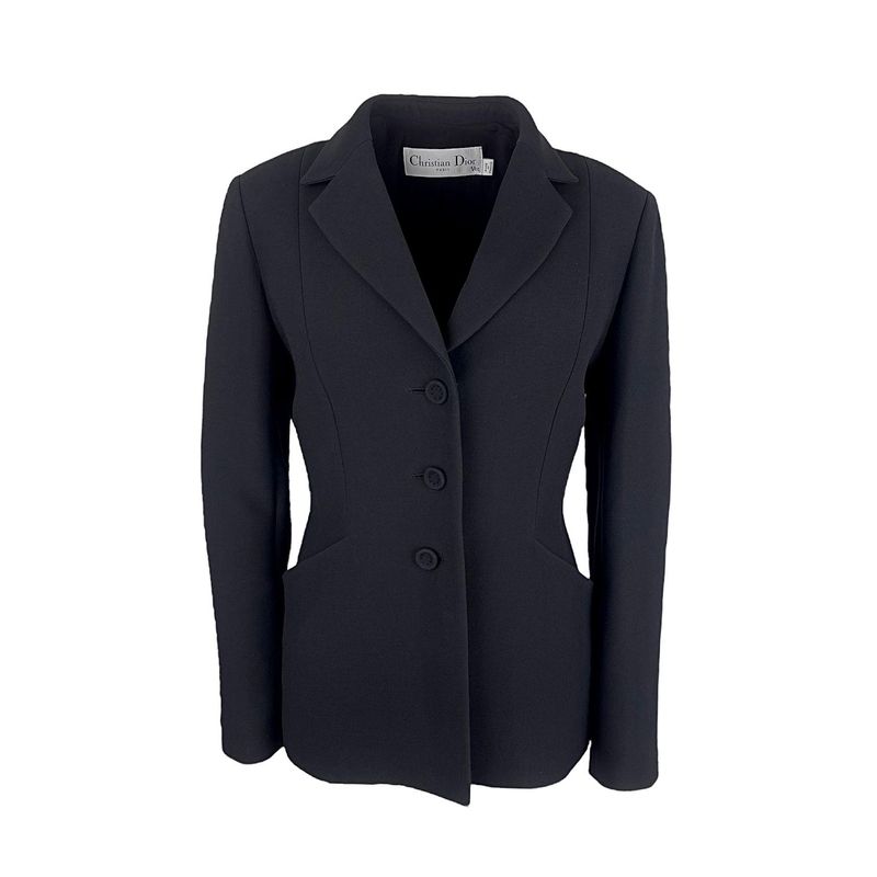 Christian Dior Black Wool Silk 30 Montaigne Single Breasted Bar Jacket FR40