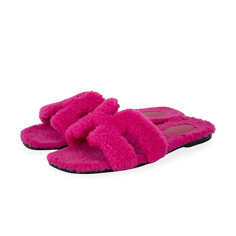 Hermes Fuchsia Shearling Oran Sandals 39.5
