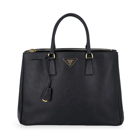 Prada Black Saffiano Leather Lux Galleria Medium Double Zip Tote Bag - 1