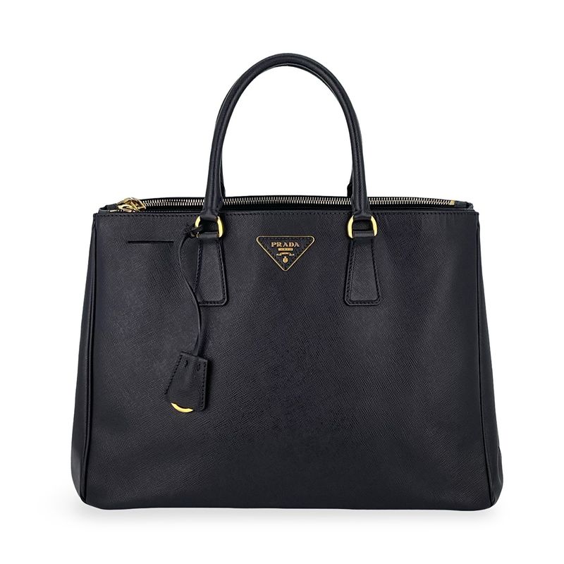 Prada Black Saffiano Leather Lux Galleria Medium Double Zip Tote Bag