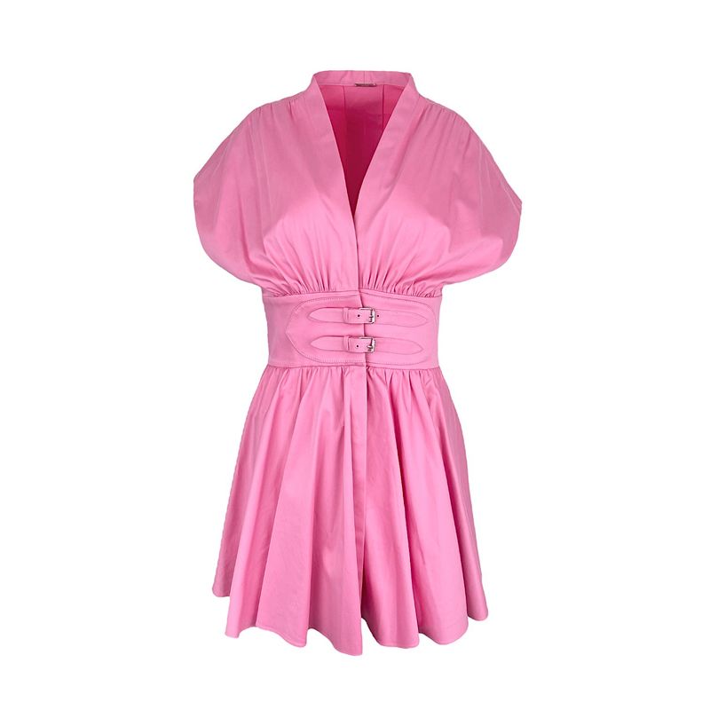 Alexis Pink Bree Gathered Poplin Belted Mini Dress S