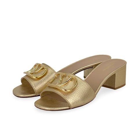 Valentino Gold Grained Leather Gold V Logo Mules 39 - 1