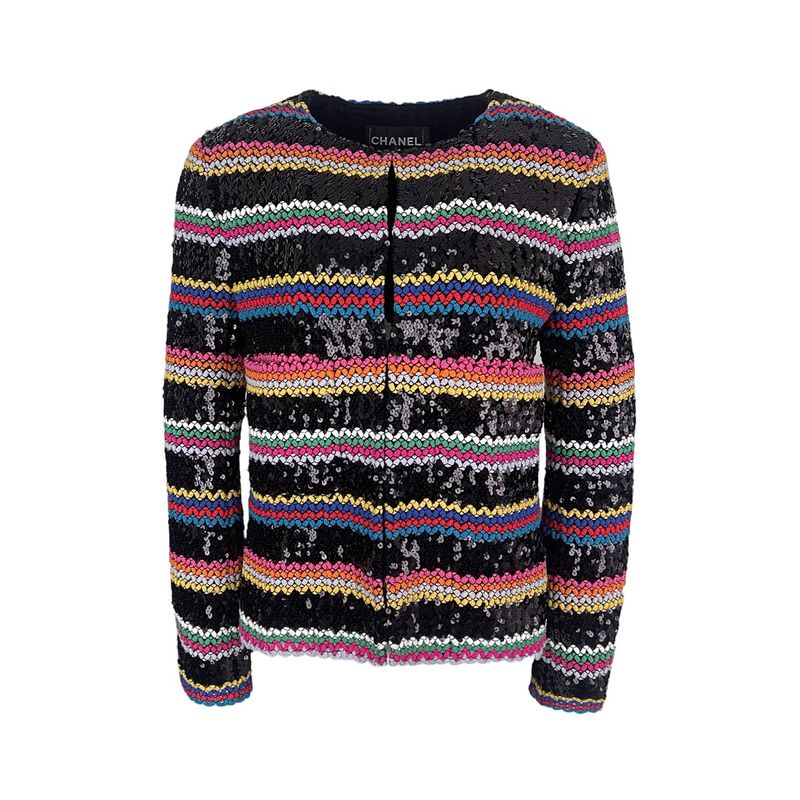 Chanel Multicolor Woven Sequin Striped 2022 Jacket 42