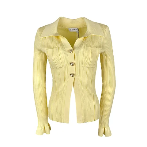 Self Portrait Yellow Ribbed Knit Top S - 1