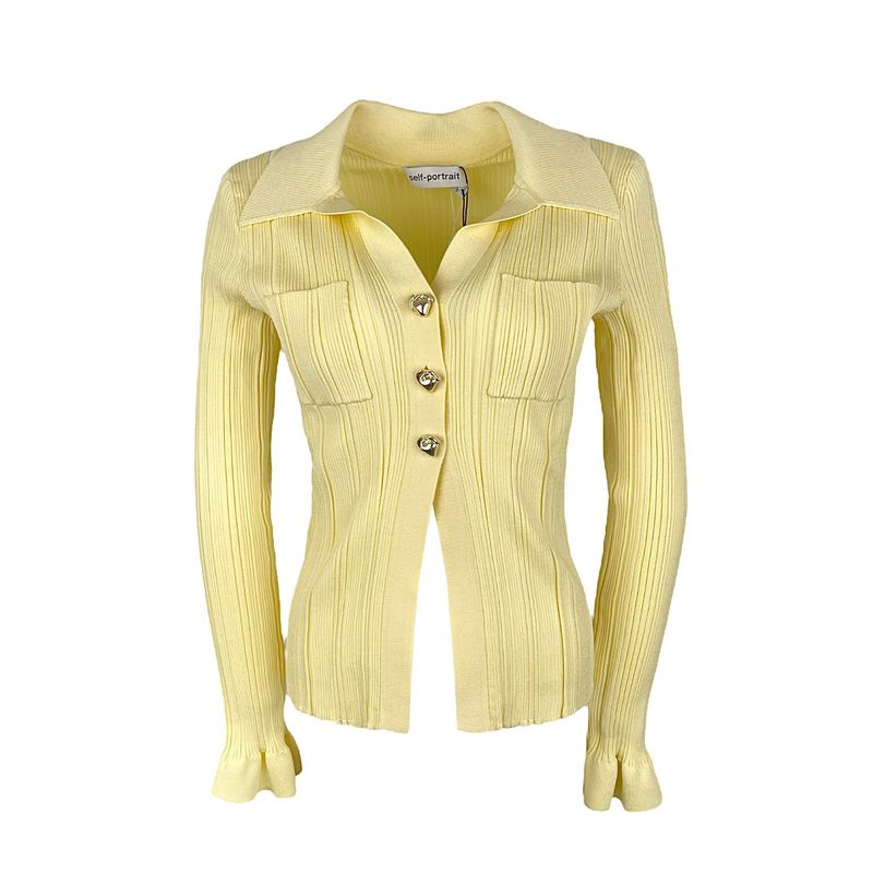Self Portrait Yellow Ribbed Knit Top S