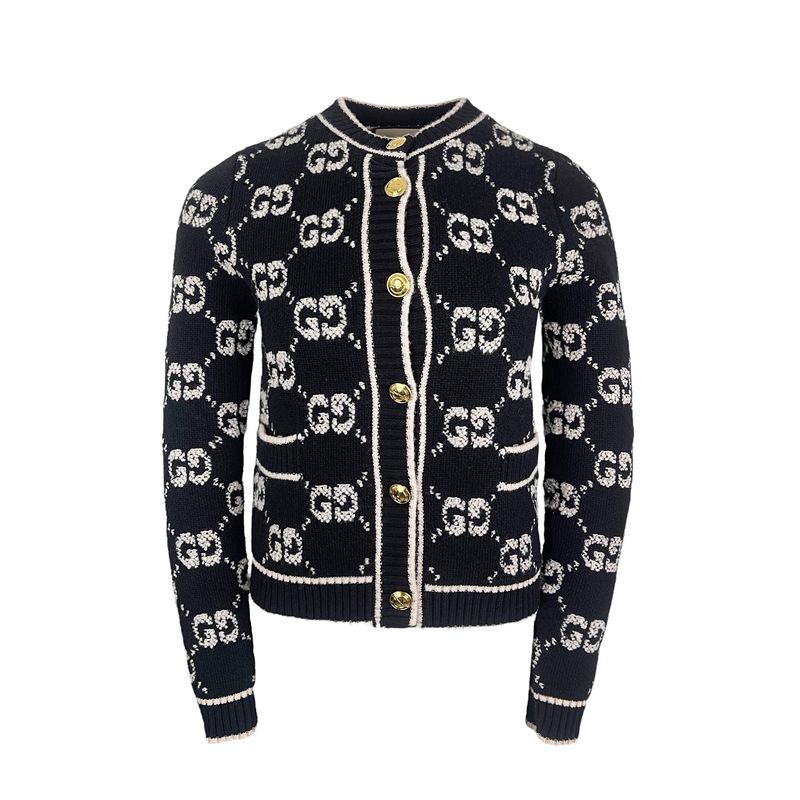 Gucci Black White GG Jacquard Wool Boucle Cardigan XXS