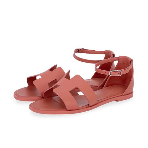 Hermes Rouge Tomette Calfskin Santorini Sandals 39 - 1