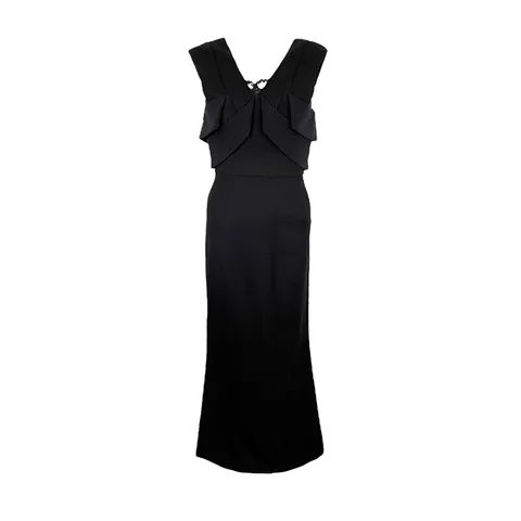 Fendi Black Wool Silk Lace Embroidered V Neck Evening Dress IT38 - 1