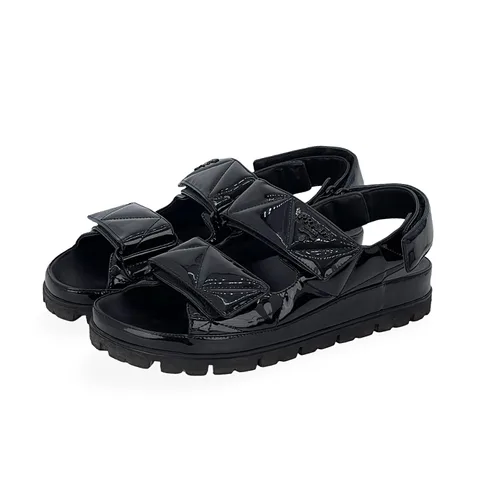 Prada Black Patent Leather Quilted Slingback Sport Sandals 38 - 1