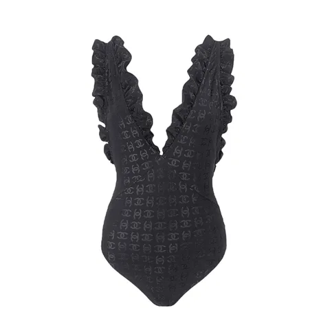 Chanel Black Ruffle CC Logo One Piece Swimsuit 36 - 1