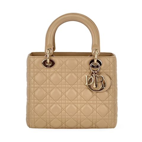 Christian Dior Beige Lambskin Light Gold Hardware Medium Lady Dior Bag - 1
