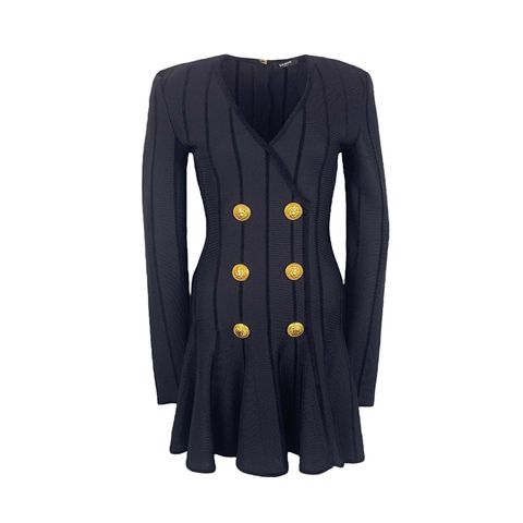 Balmain Black Gold Button Embellished Striped Mesh Mini Dress 38 - 1