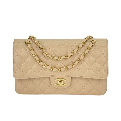 Chanel Beige Caviar Leather Gold Hardware Classic Medium Double Flap Bag - 1