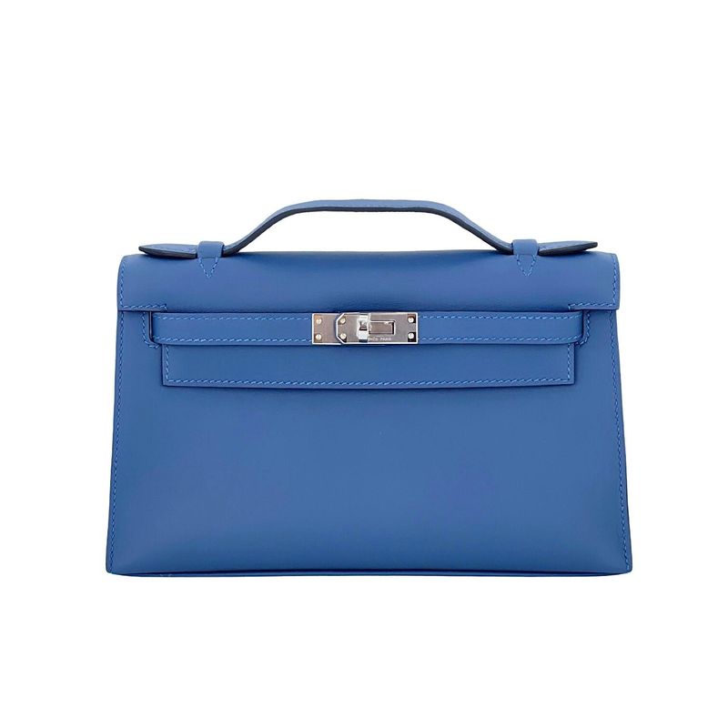 Hermes Swift Leather Palladium Hardware Bleu Brighton Kelly Pochette