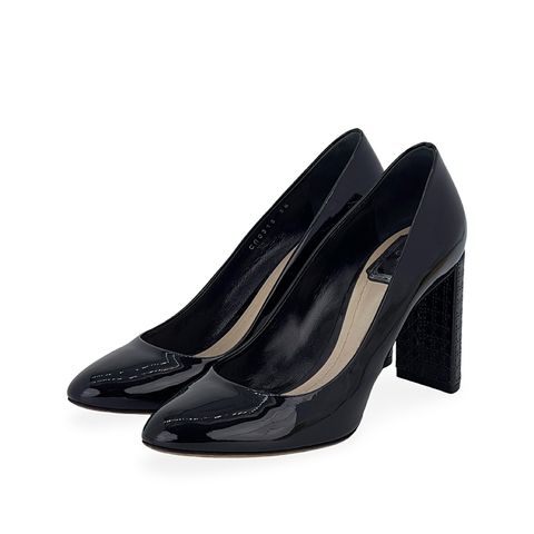 Christian Dior Black Patent Leather Cannage Block Heel Pumps 38 - 1