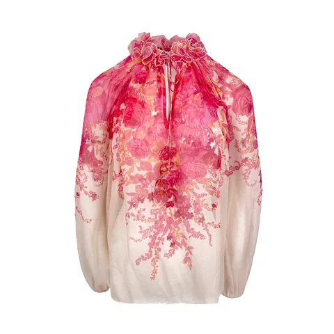 Zimmermann Pink Floral High Tide Billow Blouse 0 - 1