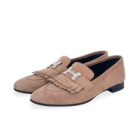 Hermes Rose Perle Suede Palladium Hardware Royal Loafer 37.5 - 1