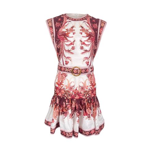 Zimmermann Wavelength Linen Phoenix Fluted Belted Mini Dress 0 - 1
