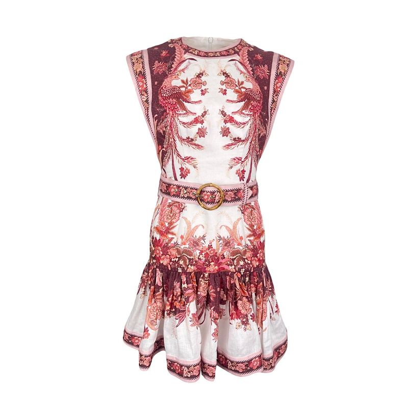 Zimmermann Wavelength Linen Phoenix Fluted Belted Mini Dress 0 - 1