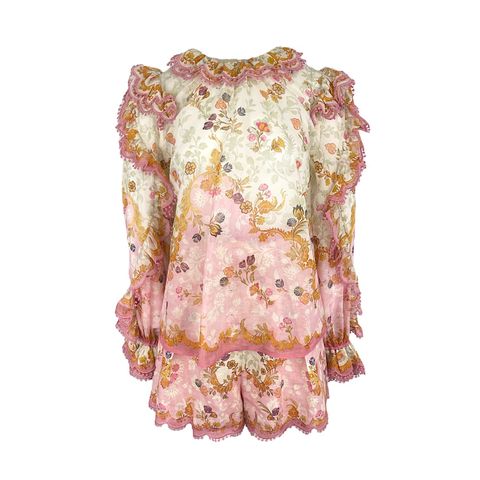 Zimmermann Laurel Floral Print Cotton Silk Frill Blouse 1 Shorts 0 - 1