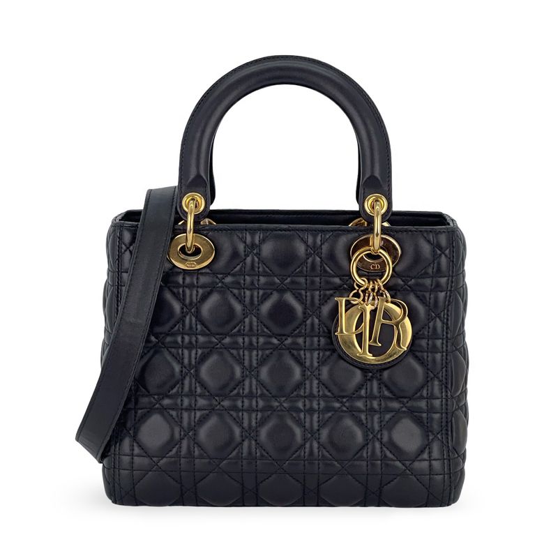 Christian Dior Black Cannage Lambskin Gold Hardware Medium Lady Dior Bag