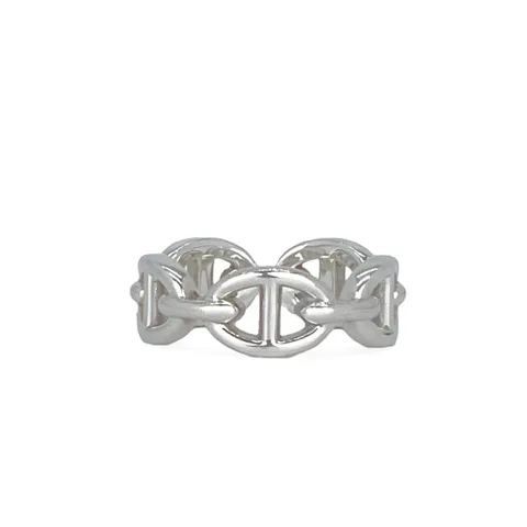 Hermes Sterling Silver Chaine Dancre Enchainee Small Ring 52 - 1
