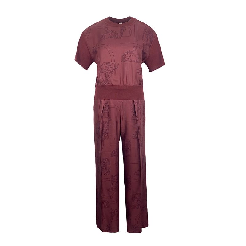 Hermes Rouge H En Desordre Finesse Short Sleeve Twillaine Sweater 36 Trousers 36 - 1