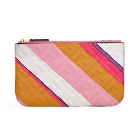 Fendi Multicolor Allover Debossed Leather Logo Print Clutch - 1