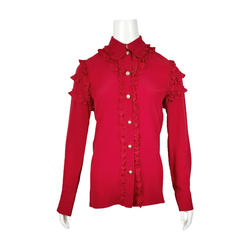 Gucci Red Flounced Silk Shirt IT42 - 1