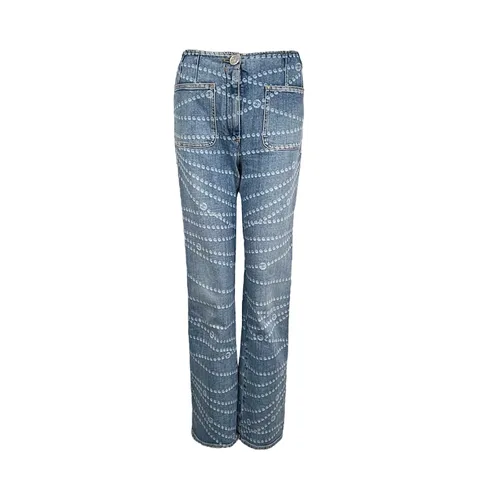 Chanel Light Blue Cotton High Waist Pearl Chain Straight 2025 Jeans 38 - 1