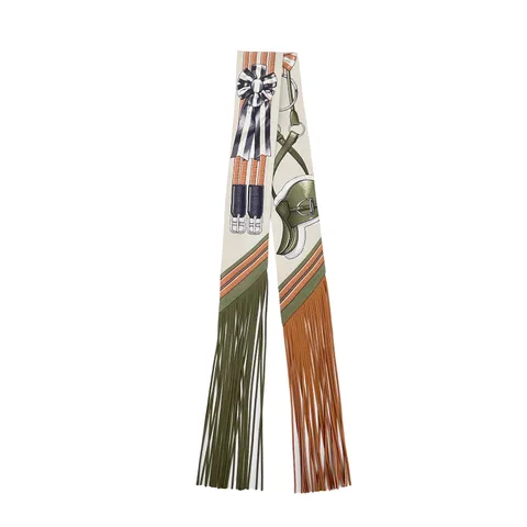 Hermes Creme Kaki Beige Dore Jumping Leather Fringes Silk Twilly Scarf - 1