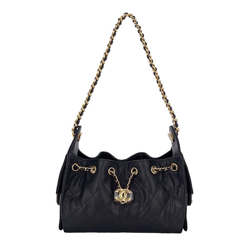 Chanel Black Grained Calfskin Gold Hardware Mini 25 Hobo Bag