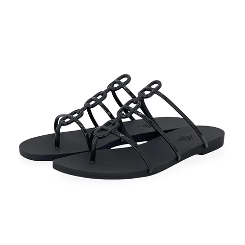 Hermes Noir Rubber Chaine Dancre Mykonos Sandals 39 - 1