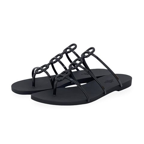 Hermes Noir Rubber Chaine Dancre Mykonos Sandals 39 - 1