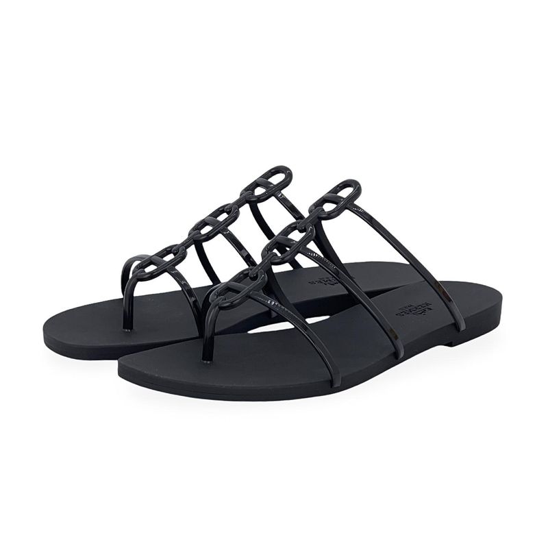 Hermes Noir Rubber Chaine Dancre Mykonos Sandals 39