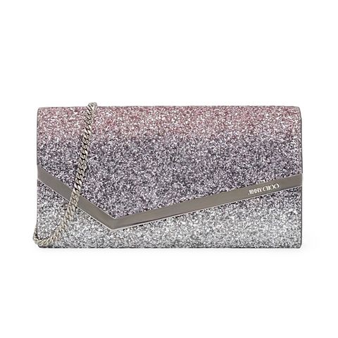 Jimmy Choo Silver Pink Glitter Emmie Chain Clutch - 1