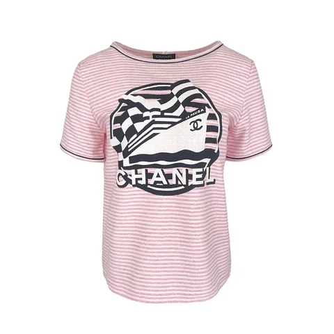 Chanel Pink White Striped La Pausa Tshirt 36